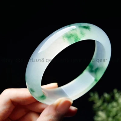 Natural Jadeite Icy Floating Flower Bracelet Bangle Women Jewelry 56-64mm - Image 1 of 4