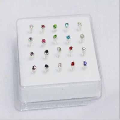 Venta al por mayor 20 PIEZAS Plata Sólida Mezcla Cristal 2MM Garra Barra Recta Barra Nariz Perno Foto 1 de 2