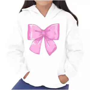 Cute Coquette Aesthetic Soft Pastel Pink Bow Youth Girls Hoodie Sweatshirts Kids - Picture 1 of 7