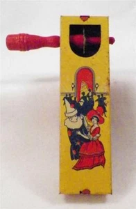 Vintage Tin Noisemaker Toy Kirchhof Ratchet Masquerade New Years Eve Wood Handle - Picture 1 of 5