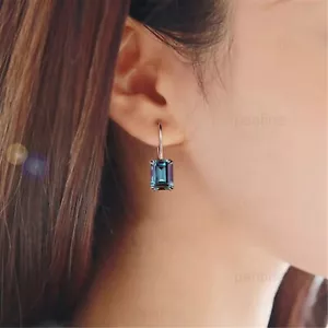 Alexandrite earrings emerald cut Stud Sterling Silver Jewelry For Birthday Gift - Picture 1 of 3