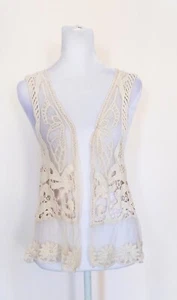 Urban X Crochet Lace Butterfly Vest Beige One Size - Picture 1 of 8