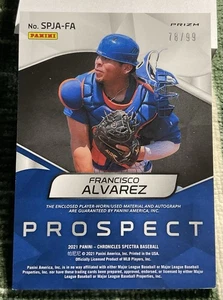 2021 PANINI CHRONICLES SPECTRA PROSPECT AUTO/PATCH FRANCISCO ALVAREZ /99 SPJAFA - Picture 1 of 2