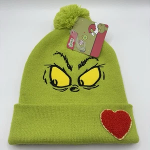 Gorro de Navidad The Grinch Dr Seuss Pom Verde Rojo Corazón Niños Jóvenes Talla Única - Imagen 1 de 5