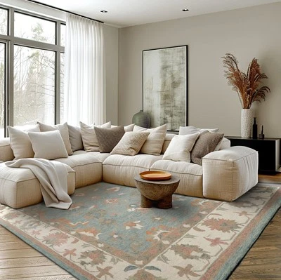 Alfombra de lana acuática LoomBloom de varios tamaños, aspecto estampado de transición Agra enganchado a mano Foto 1 de 4