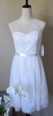DB Studio Short Mesh Dress Illusion Sweetheart Bodice Size 6 NWT Soft White - Image 1 of 4