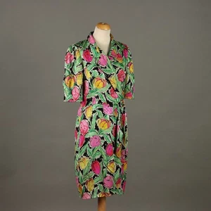 Vintage Ungaro Kleid Seide Gr. L Blumendruck Frankreich 80er-90er Jahre - Bild 1 von 7