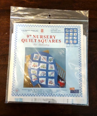 Jack Dempsey Stamped White Nursery Quilt Blocks 9X9" 12Pkg-Transportation 300/79 - Image 1 of 4
