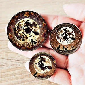 Miniature Halloween Witch Plates Set Ceramic 1 12 Scale Dollhouse Decor - Picture 1 of 17