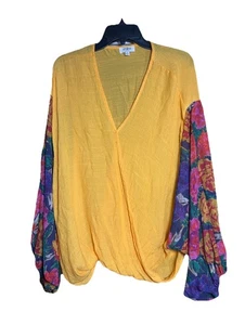 UMGEE USA fließendes gelbes geblümtes Oberteil Boho Damen Größe M Chiffonärmel - Bild 1 von 9