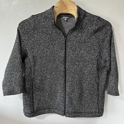 Chaqueta polar elástica T by Talbots patrón blanco y negro cremallera completa talla grande 2X Foto 1 de 4