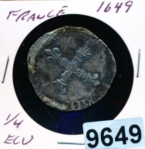 France - 1/4 ECU - KM# 159 - 1649 - LOUIS XIV - SILVER- CROSS - #9649 - Picture 1 of 2