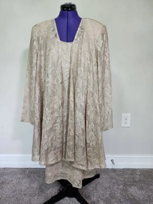 S.L. Vestido midi formal de 2 piezas de encaje floral brillante beige dorado de moda S 14 nuevo sin etiquetas Foto 1 de 4