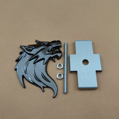 Gloss Black Metal Front Grille Wolf Head Badge Sport Racing Leftt Grill Emblem - Imagem 1 de 4