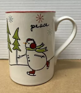Etikett Steinzeug 16 Unzen Frieden Eislaufen Schneemann Kaffee Tee Becher Winter Weihnachten - Bild 1 von 8