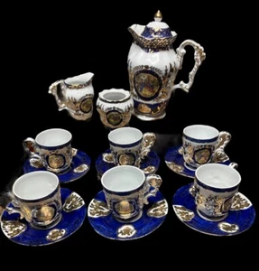16 PIECES VINTAGE LIMOGES CHINA COLBALT BLUE TEA SET SEE DESC & PICS FOR STORY - Picture 1 of 16