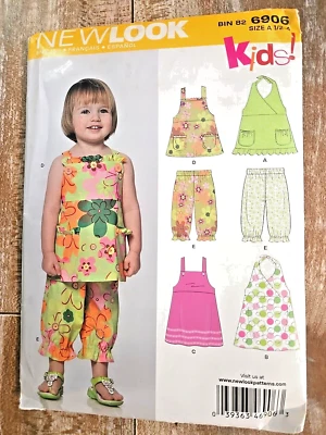 New Look Sewing Pattern 6906 Toddlers Girl Summer Tops Capris Dress szs 1/2-4 UC - Image 1 of 2