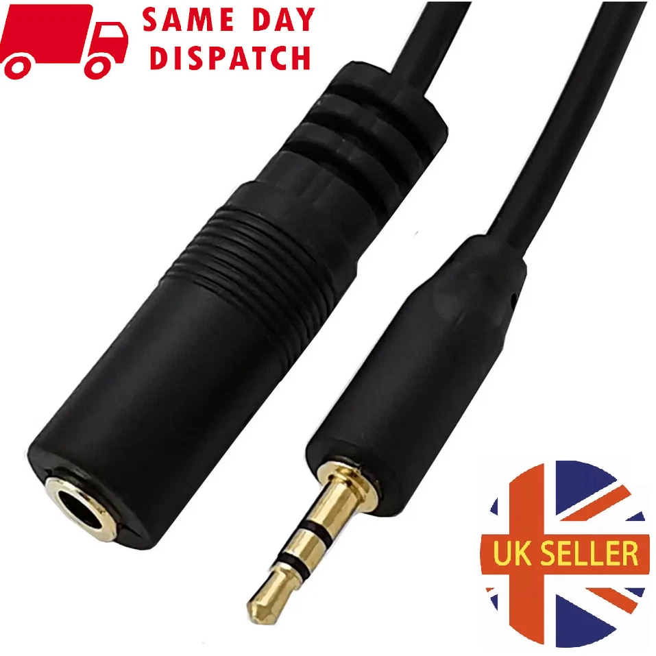 3.5mm Headphone Extension Cable - 1 Meter Stereo Audio Male To Female Jack, Black