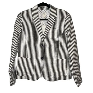 Gap Railroad Stripe Linen Blend Relaxed 2-button Academy Blazer NWT Sz 12 - Picture 1 of 19
