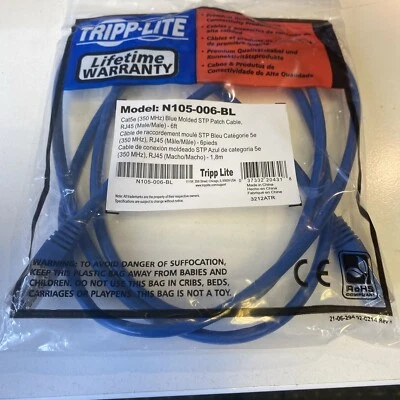 Tripp Lite Cat5e Molded Shielded STP Patch Cable RJ45 M/M, Blue, 6 ft. - Image 1 of 3