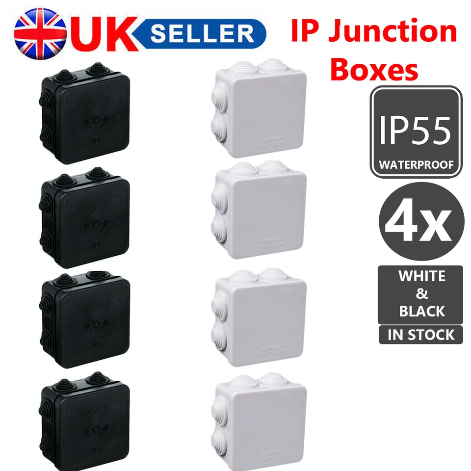 SECURICAM 4X SCATOLE DI GIUNZIONE TERMINALE IP BIANCO/NERO IP55 RESISTENTI ALLE INTEMPERIE ESTERNE CCTV INTERNA
