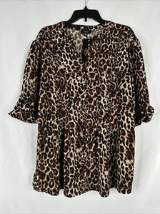 Cocomo Studded Pleated Top Womens Plus Size 3X Animal Print Roll Tab New - Picture 1 of 17
