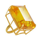 Man Made Lemon Yellow Citrine 82 Ct Solid 925 Gold Emerald  Ring For Gifts