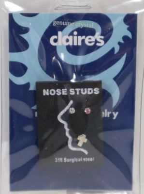 M2 P crystal & cross NOSE STUD BODY JEWELRY surgical steel claire's - Image 1 of 3