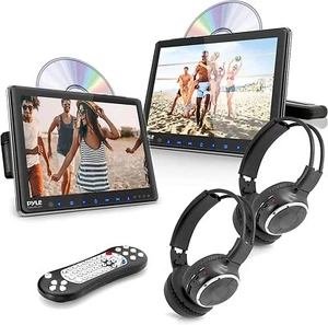 Pyle 10.5" Dual Vehicle Headrest Monitor Car CD/DVD Player w/Wireless Headphone - Picture 1 of 8