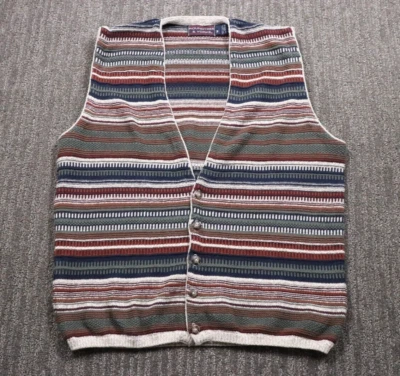 90's Vintage Men's Medium Colorful Vest USA Made Button Front Preppy Grunge - Image 1 of 4