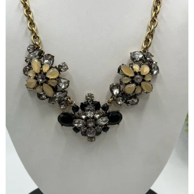 J. Crew Black Gray and Taupe Clear Rhinestone Cluster Statement Necklace  - Image 1 of 4