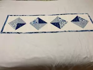 Spring, Summer "Blue Diamonds" Runner 13x38 inches blue/white - Picture 1 of 5