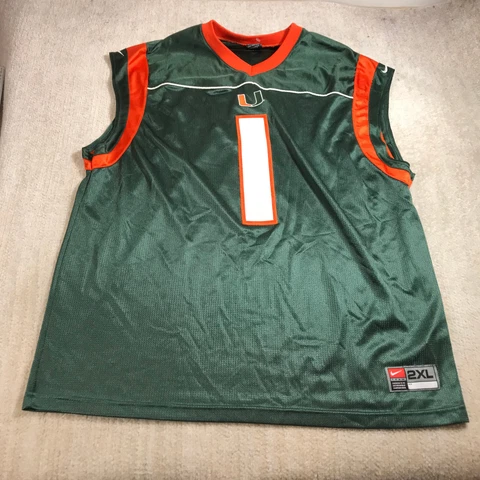 Vintage Nike Men's Miami Hurricanes Jersey 2XL XXL Green #1 Y2K Basketball Team Cover