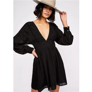 Nuevo con etiquetas Mini Vestido Free People Negro Sugar Pie Borla Espalda Abierta Mini Babydoll Talla S - Imagen 1 de 7
