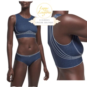 Taylor Crop Top by Wolford L Texas Heavy Blue Bralette Elastic without Underwire - Picture 1 of 4