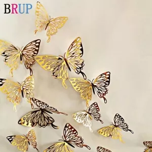 24Pcs/lot New 3DHollow Golden Silver Butterfly Wall Stickers Art Home Decoration - Picture 1 of 3