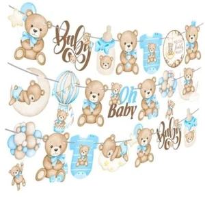 Teddy Bear Party Banner 3Pcs We Can Bearly Wait Baby Shower Decorations Blue  - Picture 1 of 8