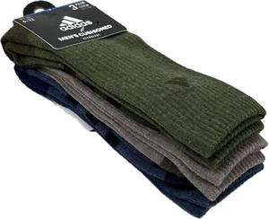 Adidas Adult 3 Pk Multicolor Crew Polyester Cushion Stripe Logo Sock Set Sz 6-12 - Picture 1 of 4