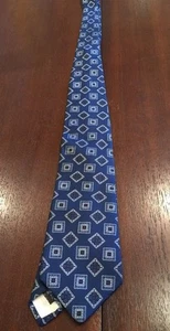 Harwell's Silk Neck Tie Blue White Burgundy Block Diamond 3.5” - Picture 1 of 3