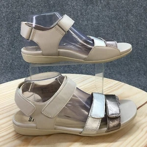 Earth Sandals Womens 9 Wide Alder Amal Strappy Beige Leather Hook & Loop Comfort - Picture 1 of 20