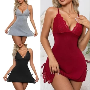 Sexy Lingerie Women's Babydoll Teddy V-Neck Side Slit Dress Underwear Nightwear - Picture 1 of 25