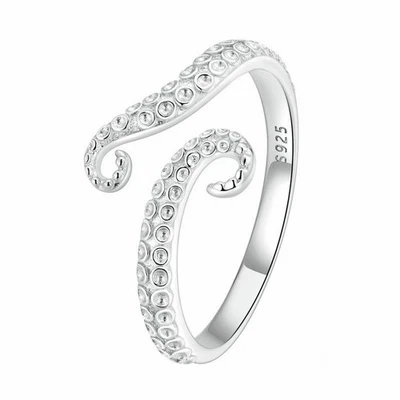 Anillo Tentáculo Pulpo Plata de Ley 925 Anillo Ajustable Joyería Inspirada en el Océano Foto 1 de 4