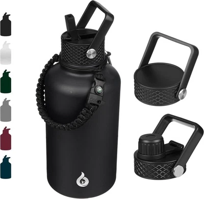 Half Gallon Insulated Water Bottles Straw Lid 64oz Large Jug Stainless Steel - Image 1 of 4