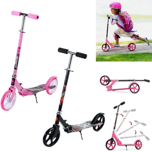Foldable Kids Scooter Adjustable Height Teens Kick Push Scooter 2 Big Wheels - Picture 1 of 13