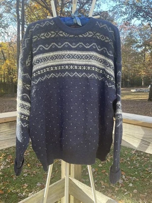 VINTAGE JOHN ASHFORD Italian Wool Fair Isle Sweater Men Gray Navy Italy Large - Image 1 of 4