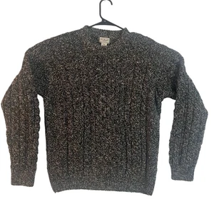 Vintage L.L Bean Fisherman Cable Knit Men's Wool Sweater Made IRELAND Sz M Dark - Picture 1 of 7