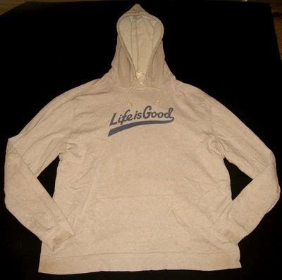Men's LIFE IS GOOD Light Gray Cotton Knit Blend Hoodie Script Sweatshirt XXL - Image 1 of 4