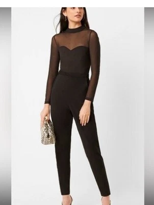 French Connection Mesh Sleeve Black Jumpsuit NWT Size 4 - Image 1 of 3