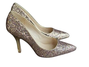 Nine West Flagship Gold Glitter Stiletto Heels Shoes Size 5.5 Wedding Prom - Picture 1 of 14