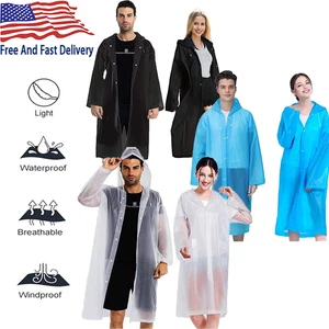 Unisex Adult Raincoat Waterproof Rain Coat Hooded Jacket Poncho Rainwear Camping - Picture 1 of 37